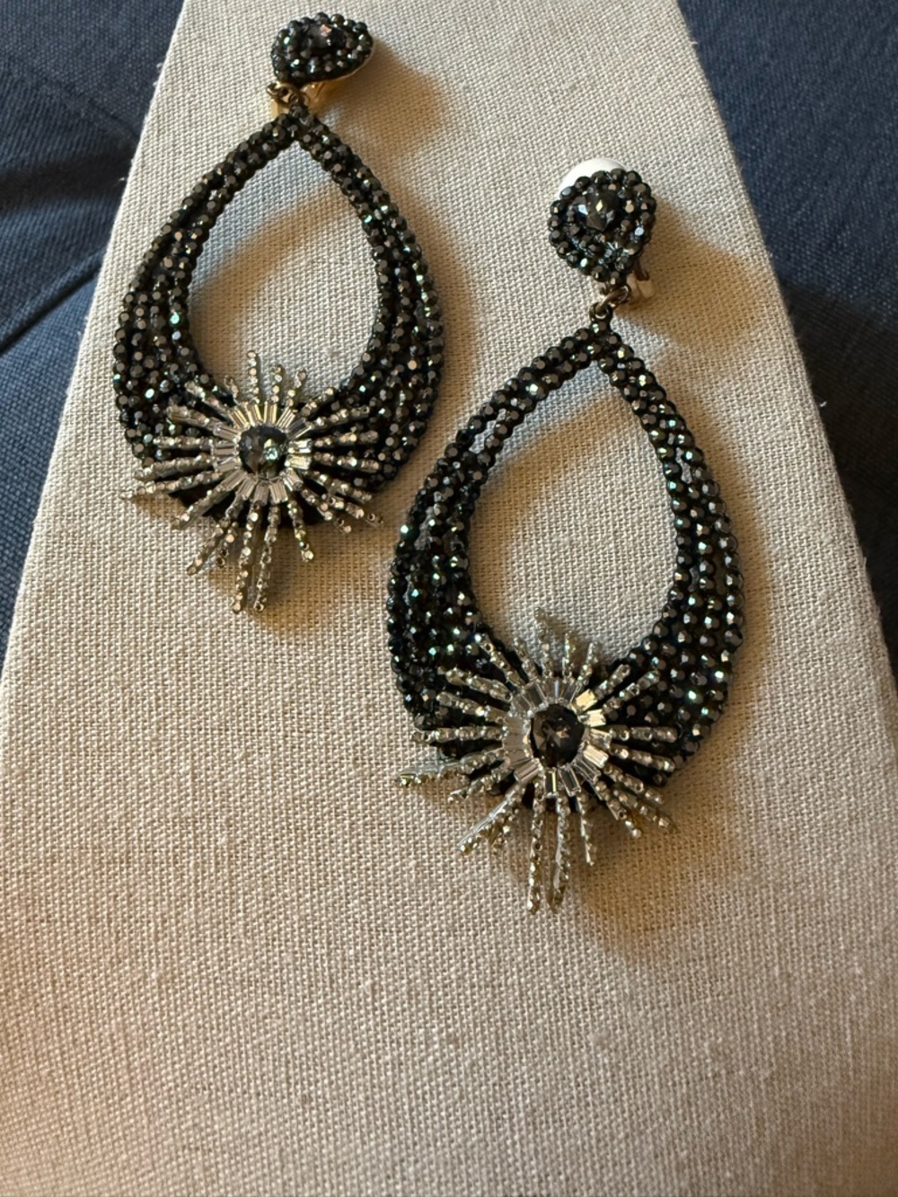 Roni BlanshayTeardrop Shape Clip On Earring With Dark Crystals & Accent Stones.